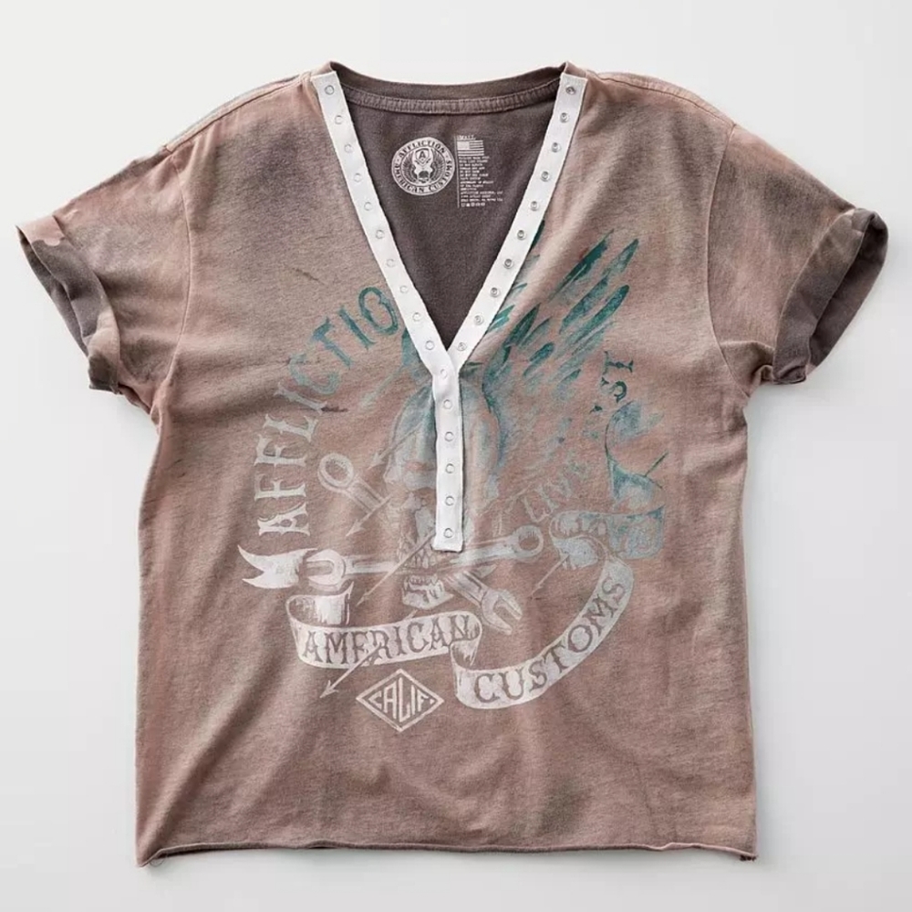 Affliction American Customs Turkey Henley T-Shirt NWT